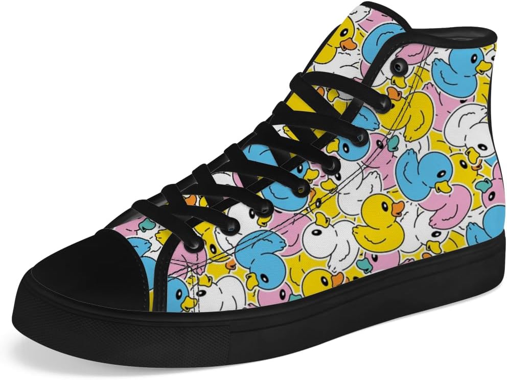 

Кеды на высокой подошве Chebing с уткой для мужчин и женщин, мультяшные кеды на высокой подошве, шнуровка, повседневная обувь, подарки для девушек и мальчиков, синий/желтый