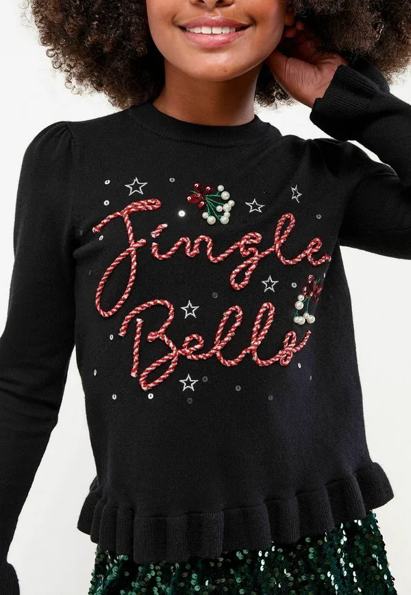 Рождественский джемпер с круглым вырезом стандартного кроя Lipsy, Black Jingle Bells — фото 3