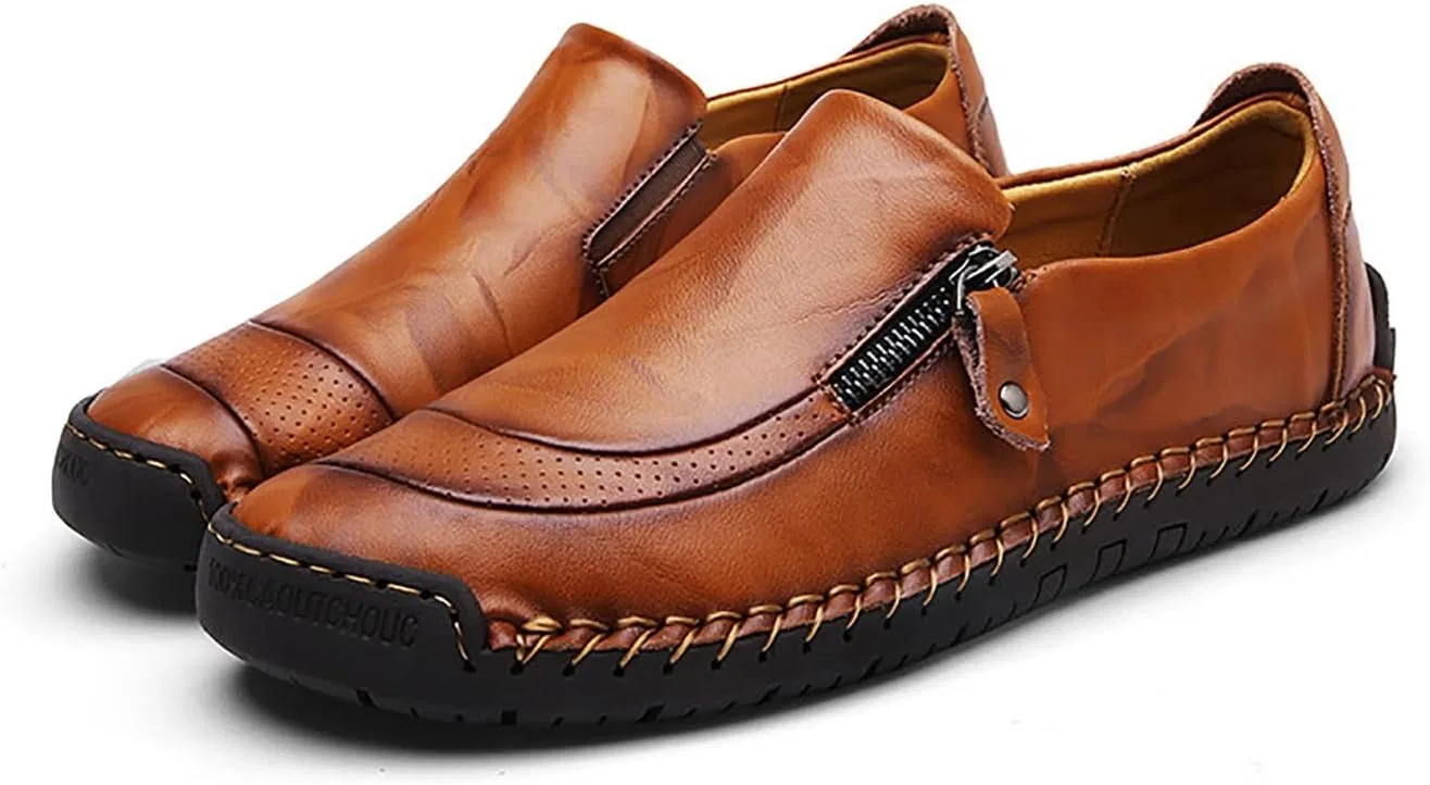 Лоферы мужские с боковой молнией, легкие, повседневные, Light Brown DAO-UPPSE
