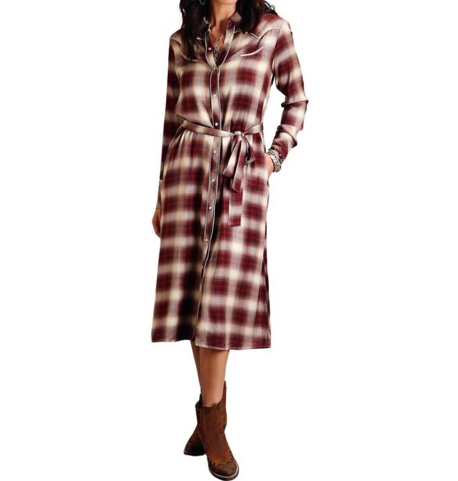 

Женское клетчатое платье с эффектом омбре красного цвета Stetson, красный