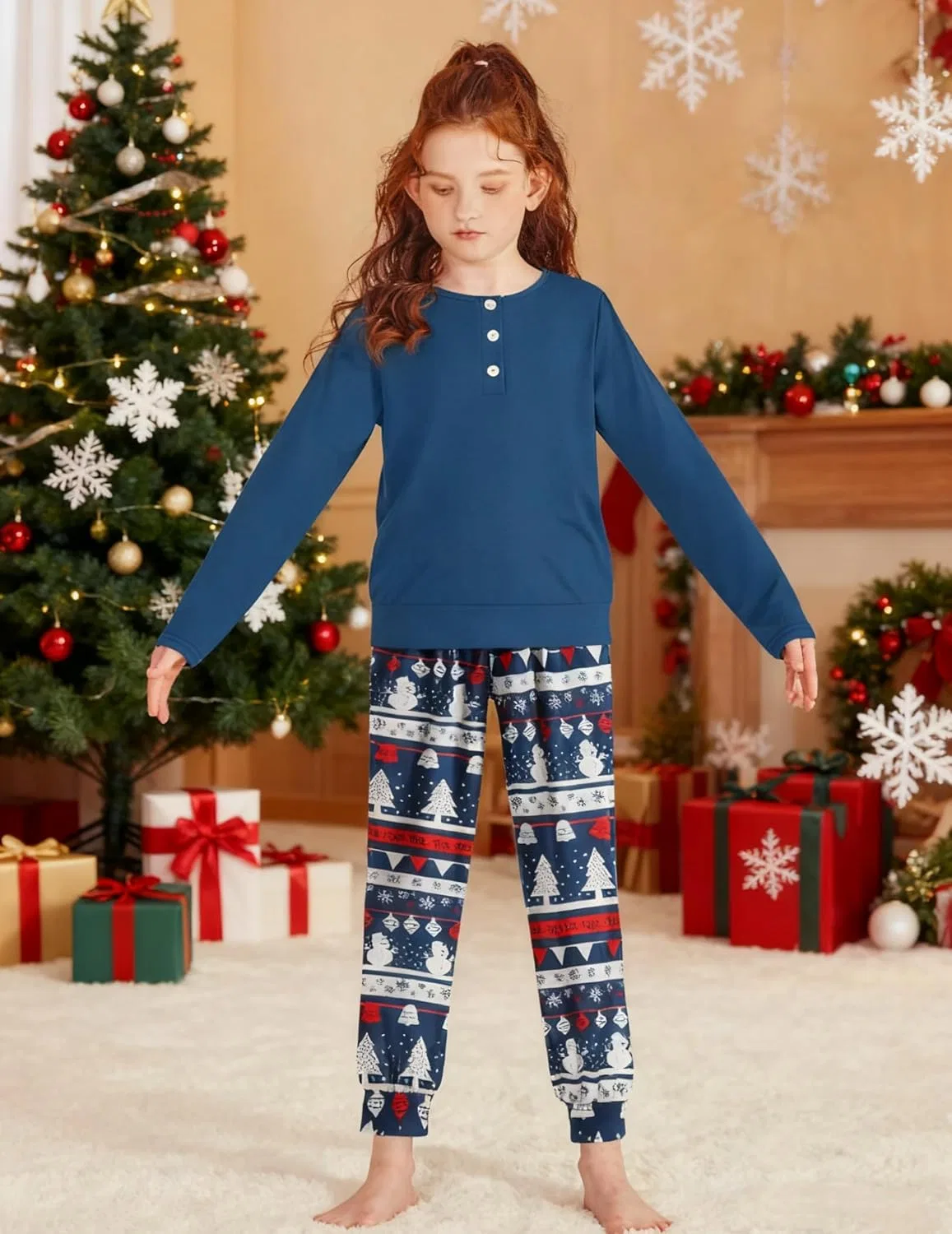 Детский спортивный костюм с лонгсливом и брюками Arshiner, Blue & White Xmas Tree — фото 2