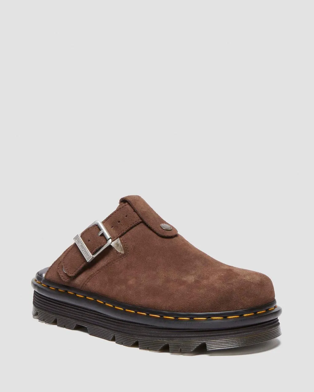 

Замшевые мюли на платформе с ремешком на пятке Dr. Martens Zebzag, цвет Dark Brown — Bronx Suede