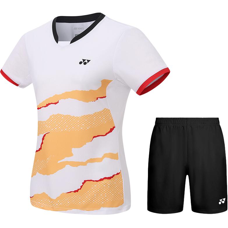 

Повседневный костюм для женщин с V-образным вырезом, умеренно короткий YONEX, clothing sets[белый top+черный shorts]