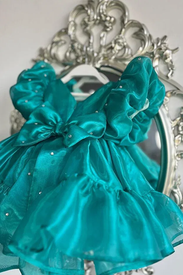 Детское платье для девочек с принтом Bertuğ Bebek, Turquoise Green — фото 4