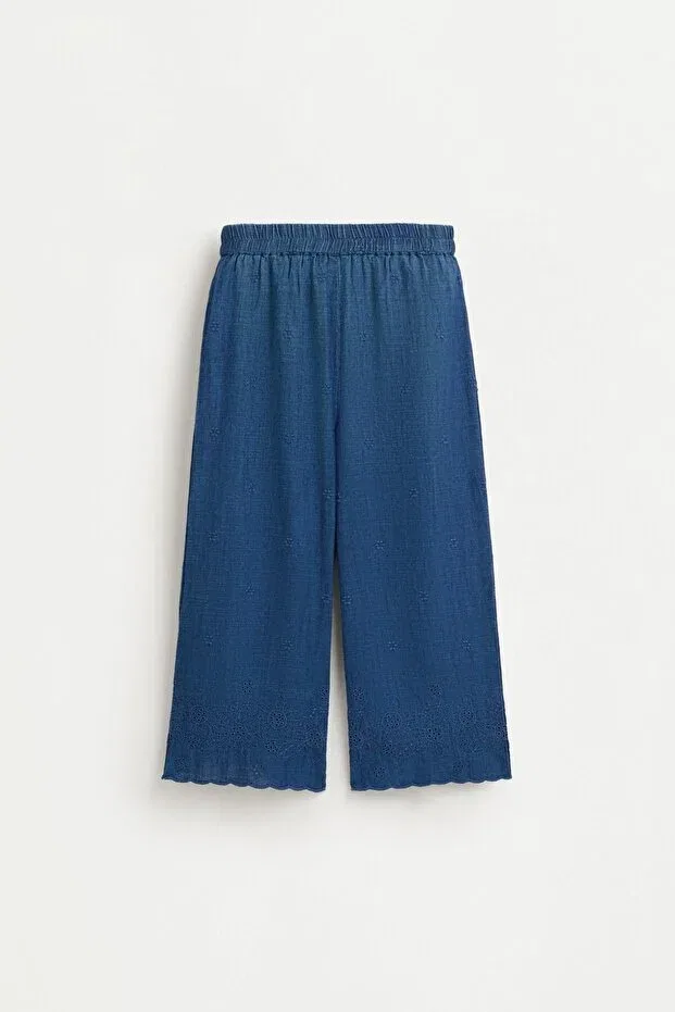 Детские брюки для девочек широкие с вышивкой Lefties, Medium Blue