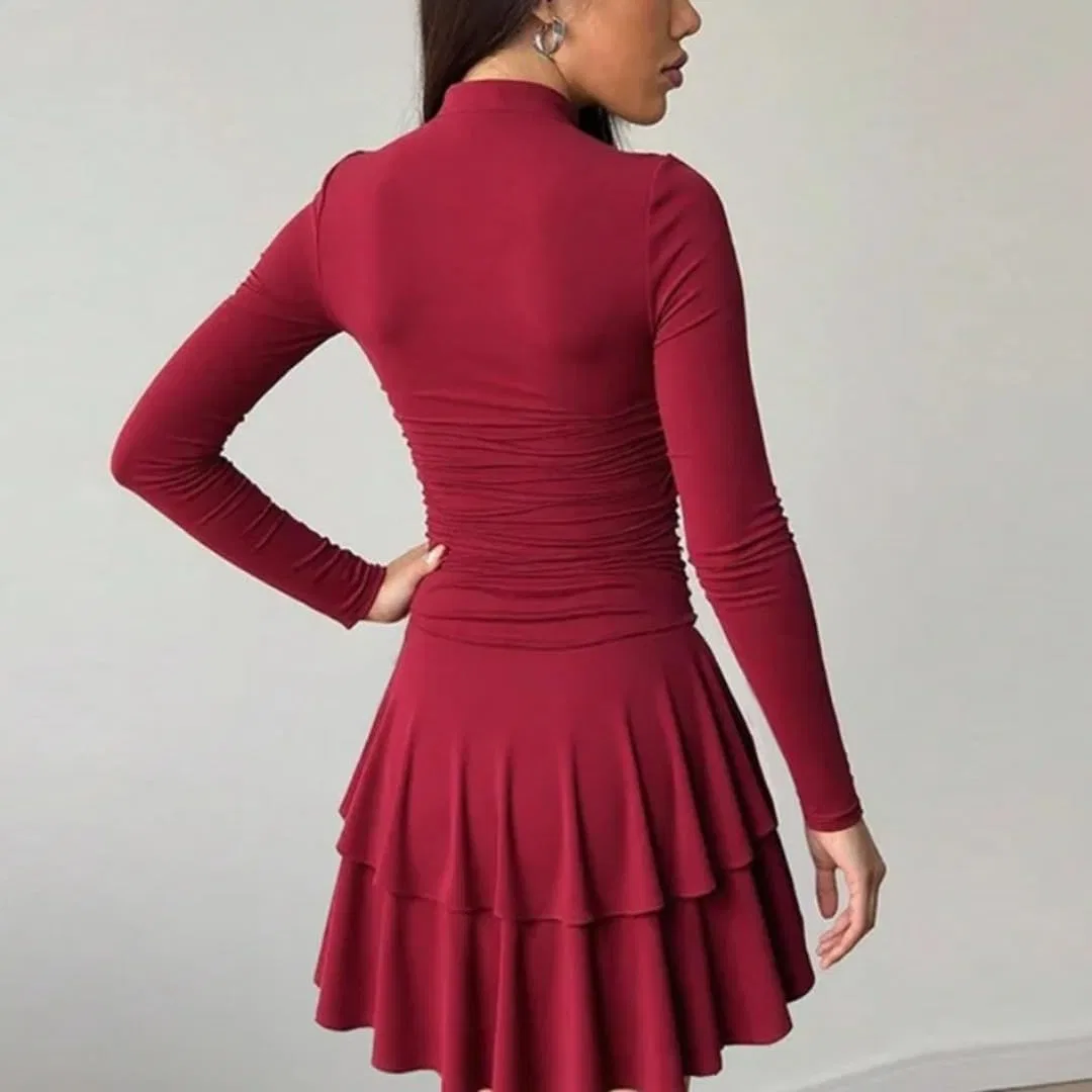 Женское короткое облегающее платье с высокой талией, Red — фото 3