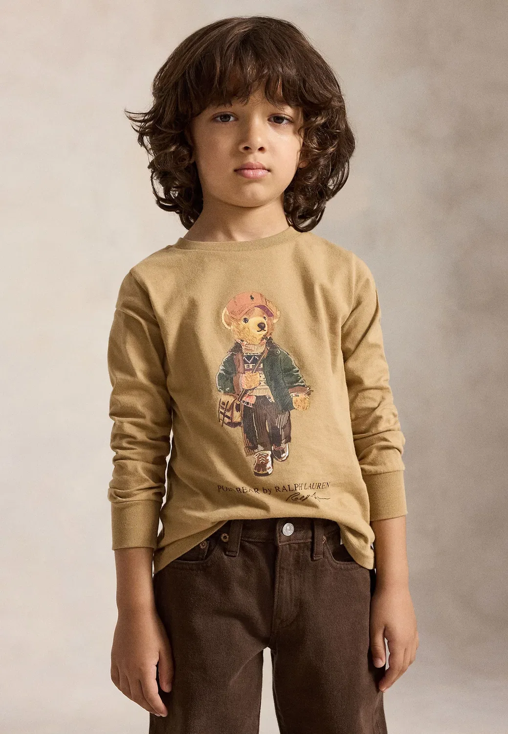Хлопковая футболка с длинными рукавами Polo Bear, размер 2-6 лет Polo Ralph Lauren, Camel