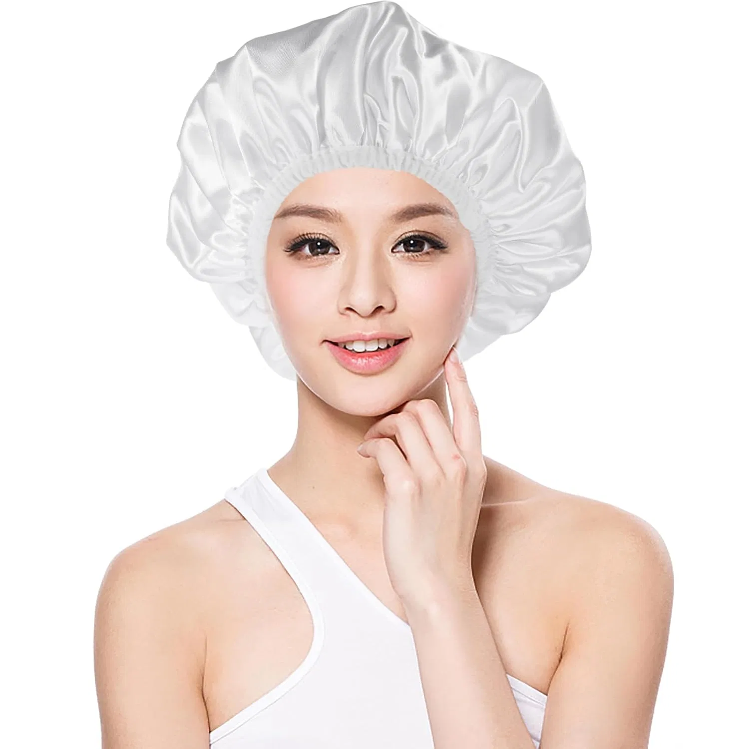 Шапочка для душа из PEVA и сатина, Abaodam, белая — фото 4