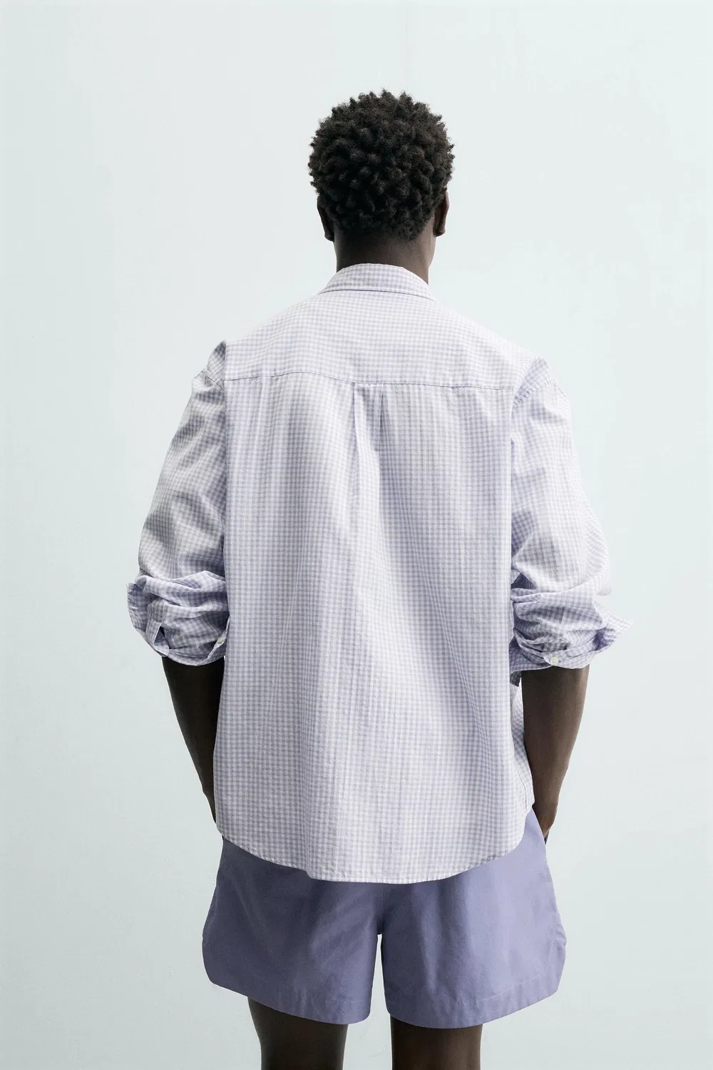Рубашка в клетку стандартного кроя ZARA, Blue/Lavender — фото 3