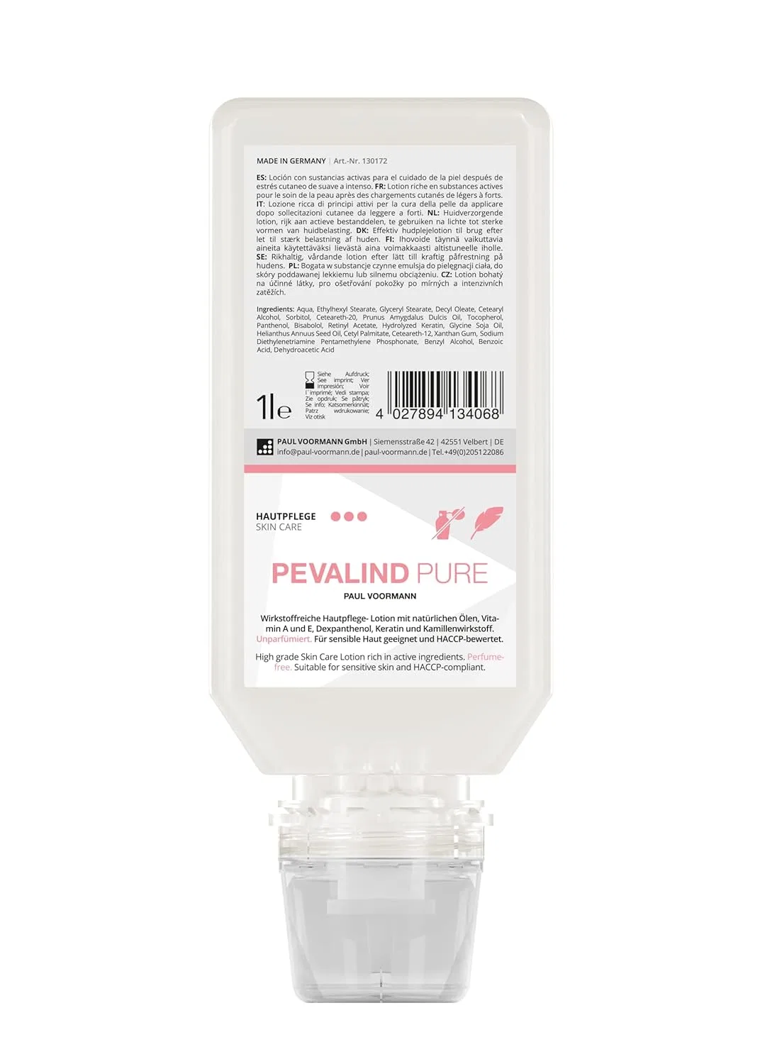 Лосьон для тела Pevalind PURE, активный уход, без отдушки, 1 л, набор 6 шт Paul Voormann