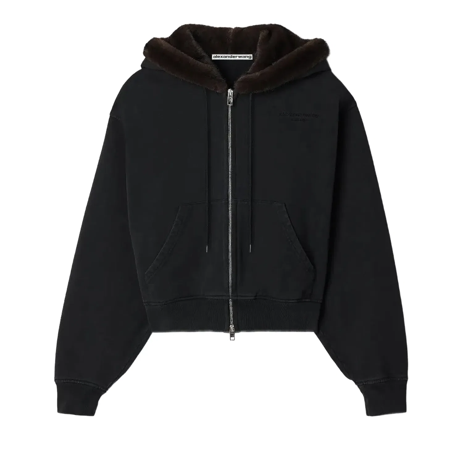 Худи с капюшоном на молнии с искусственным мехом Alexander Wang, Washed Black