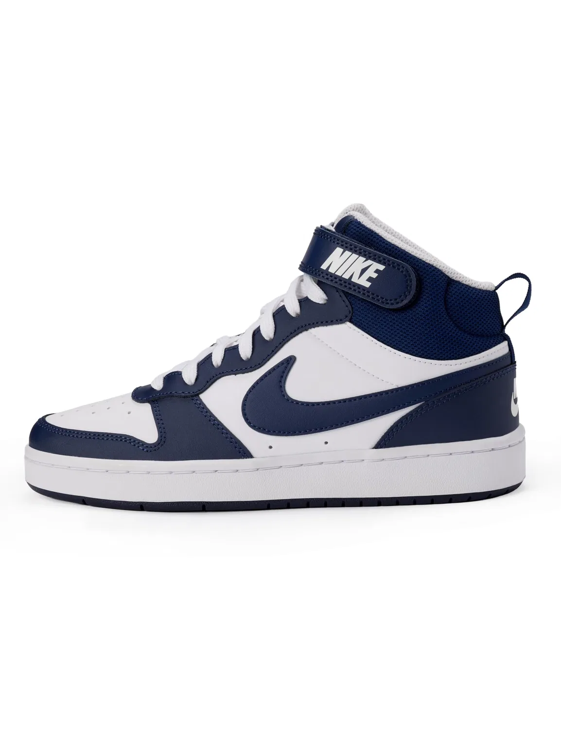 Детские кроссовки для мальчиков с липучкой Court Borough Mid 2 NIKE, White Blue Void Signal Blue