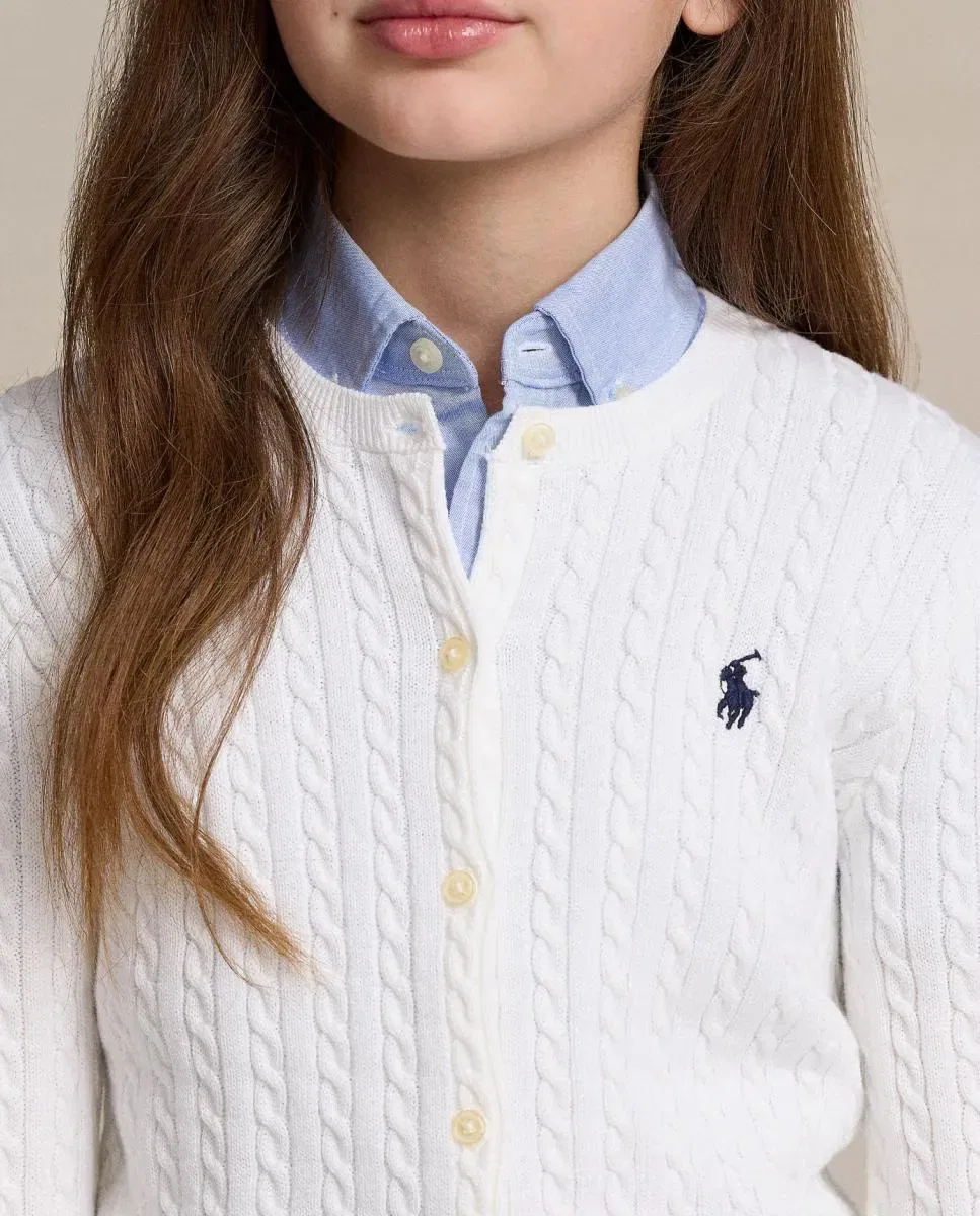 Детский кардиган для девочек с мелким узором косы Polo Ralph Lauren, Blanco — фото 2