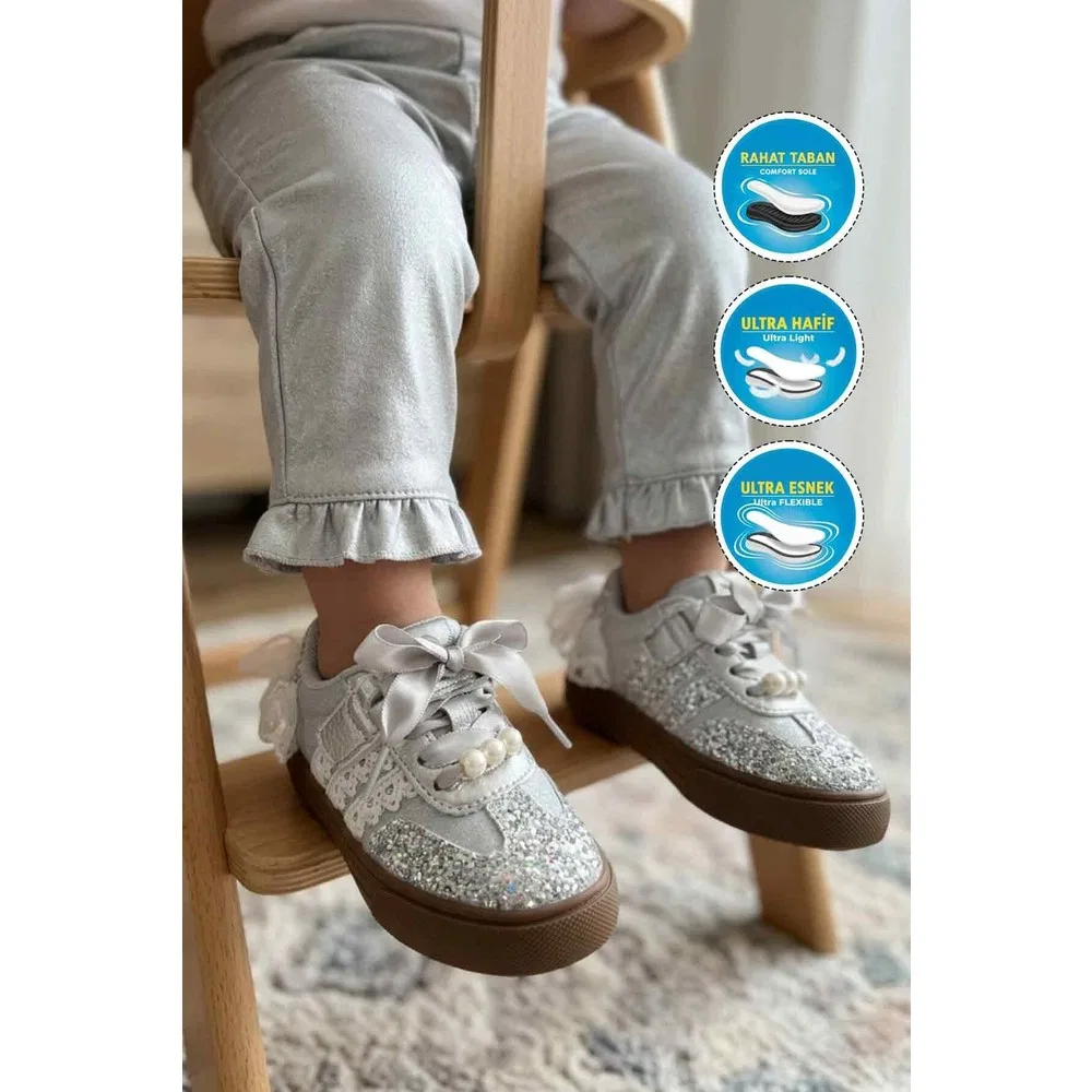 Детские спортивные кроссовки для девочек с блеском на липучках Marco Kids — фото 3