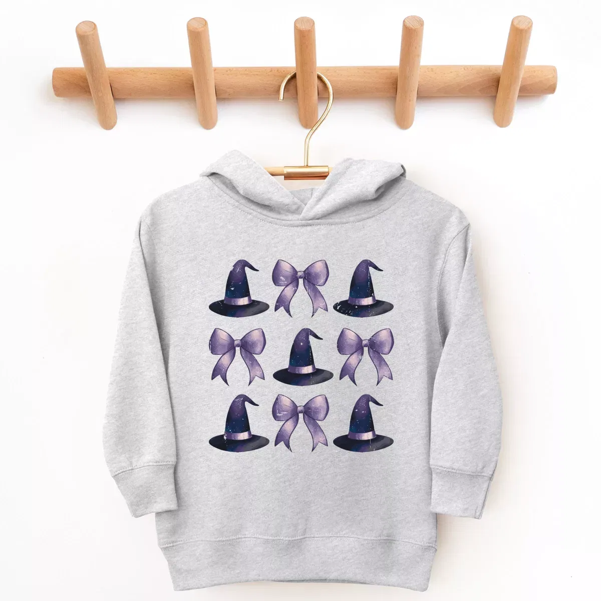 Детское худи с принтом Coquette Witch Hat Collage The Juniper Shop, Heather Grey — фото 2