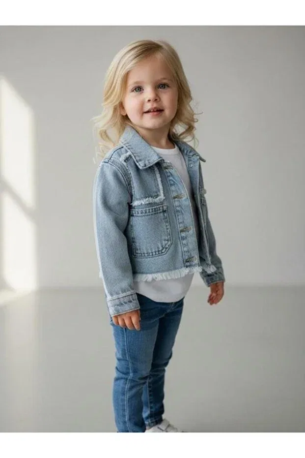 Укороченная джинсовая куртка для девочки Zekids — фото 4