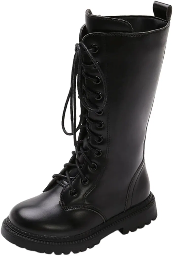 Детские ботинки для девочек со шнуровкой BININBOX, Warm Lining Black