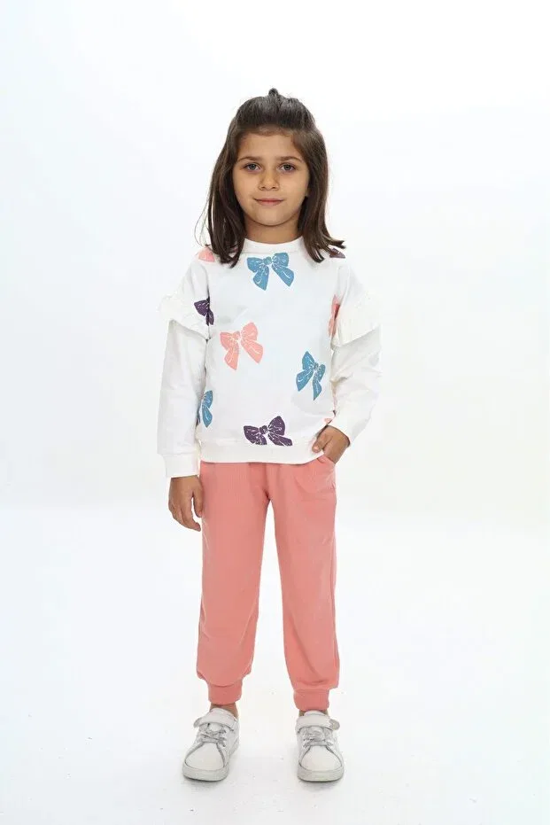 Детский комплект спортивного костюма для девочек с принтом Girl'S Bow Printed Toontoy, Powder