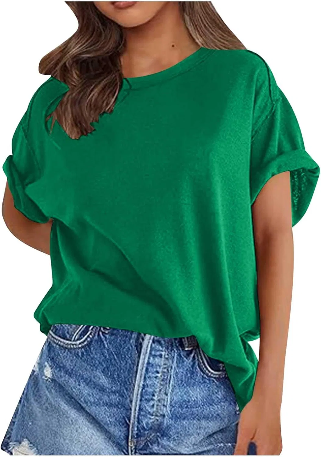 Женская свободная футболка с круглым вырезом Oversize, A03_green — фото 2