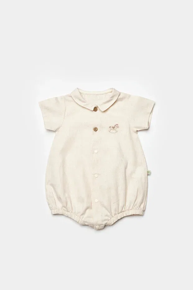 Детское боди-комбинезон с коротким рукавом Little horse shorts jumpsuit Biorganic, Ecru