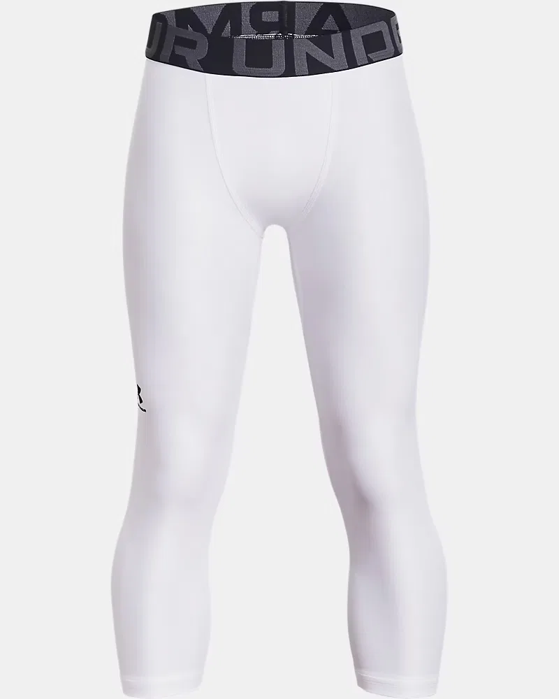 Леггинсы ¾ детские, длина по внутреннему шву 46 см, влагоотводящие HeatGear Armour UnderArmour, White/Black — фото 4