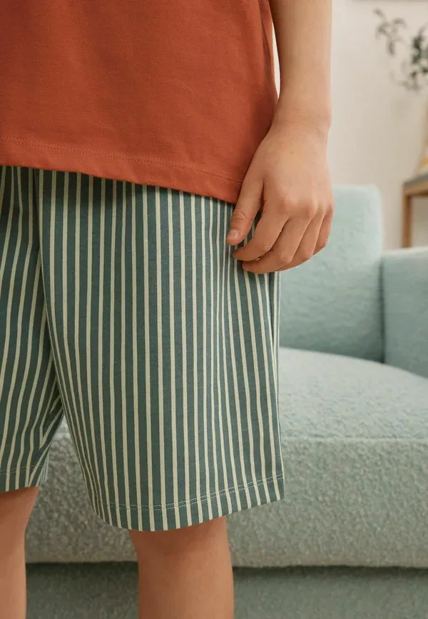 Пижама из хлопка, Regular fit, shorts pyjamas 2 pack, Next, Rust Red Ecru Skater, красный — фото 4