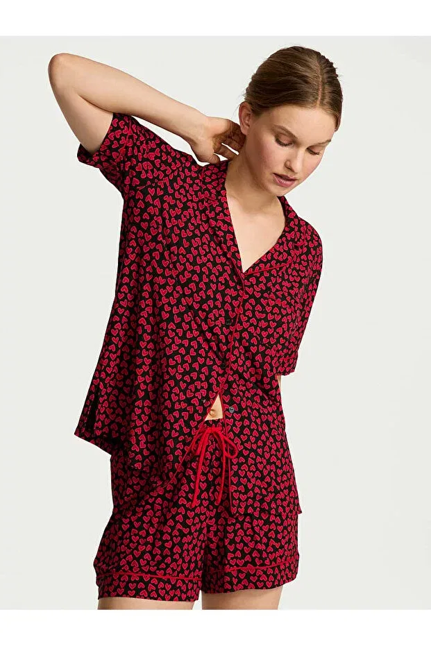 Женский пижамный комплект с коротким рукавом Modal Victoria'S Secret, Black And Red Heart