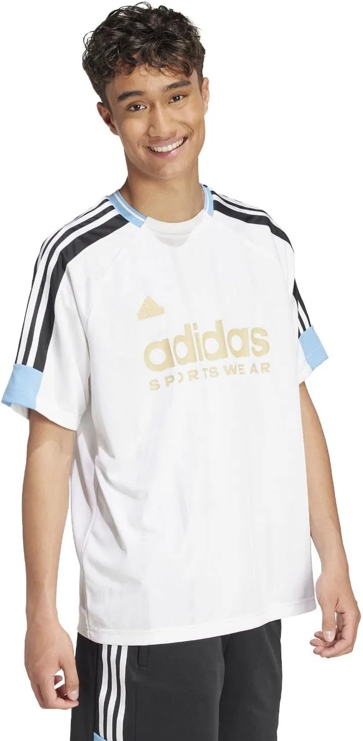 Мужская футболка с полосками House of Tiro Nations Pack adidas, White/Light Blue/Black — фото 4