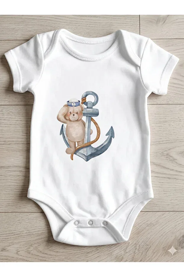 Детский комплект боди для новорожденных с принтом Tiny Sailor Teddy Design Hazden, White — фото 3