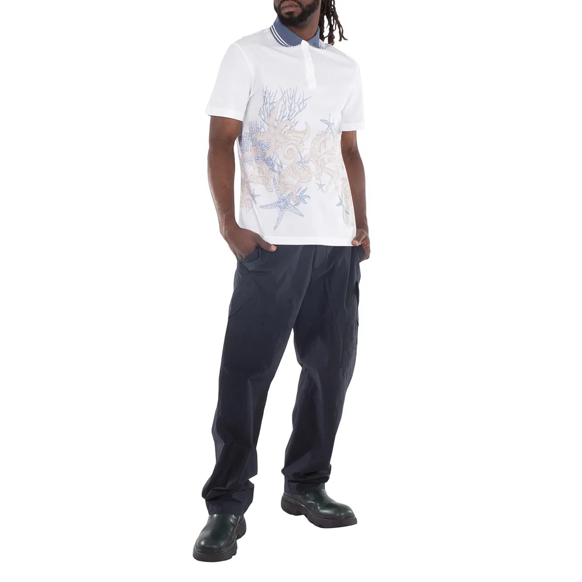 Поло с принтом Starfish Cotton Polo Shirt Versace, White/Print — фото 4