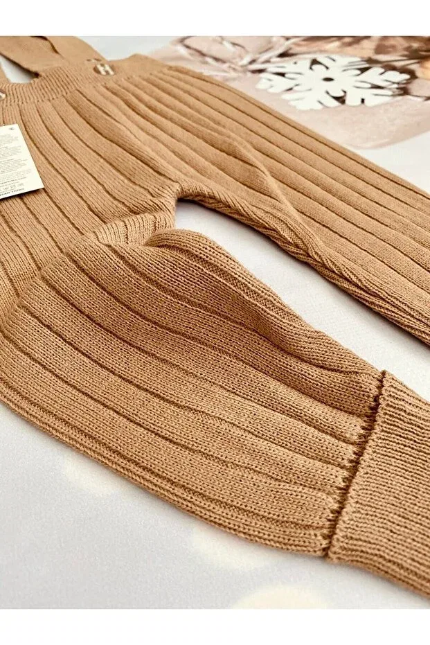 Детские леггинсы для девочек с пуговицами Buttoned knitwear coffee leggings with strap Gogo Bici, Brown — фото 2