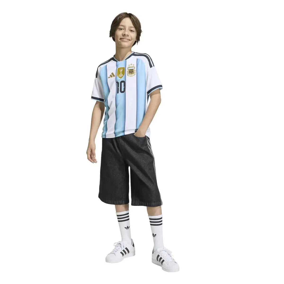 Детская футболка с принтом Argentina Mundial 2026 Messi adidas, Blanco / Azul — фото 3