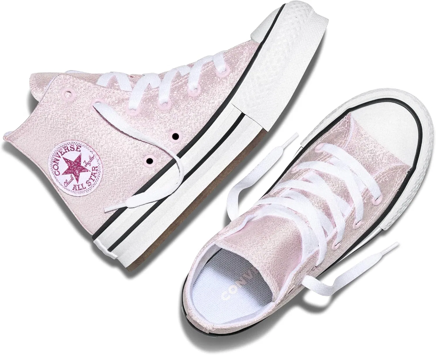 Детские кроссовки на платформе с блеском Converse Kids' Chuck Taylor All Star Lift Platform Shine High Top Sneaker, New Found Bloom/White/Black — фото 4