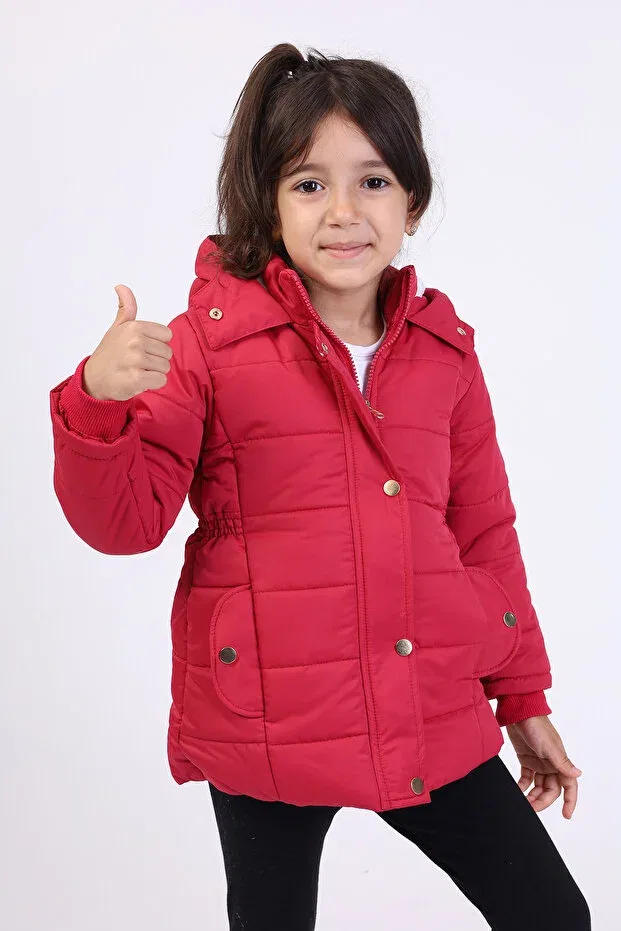 Детское пальто для девочек с капюшоном Girl'S Water Repellent K Hooded Coat With Zipper And Snap Closure Pockets - Faux Fur Inside Toontoy, Cherry