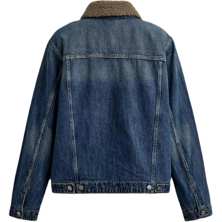 Мужская джинсовая куртка с отложным воротником, средний синий, ZARA — фото 3