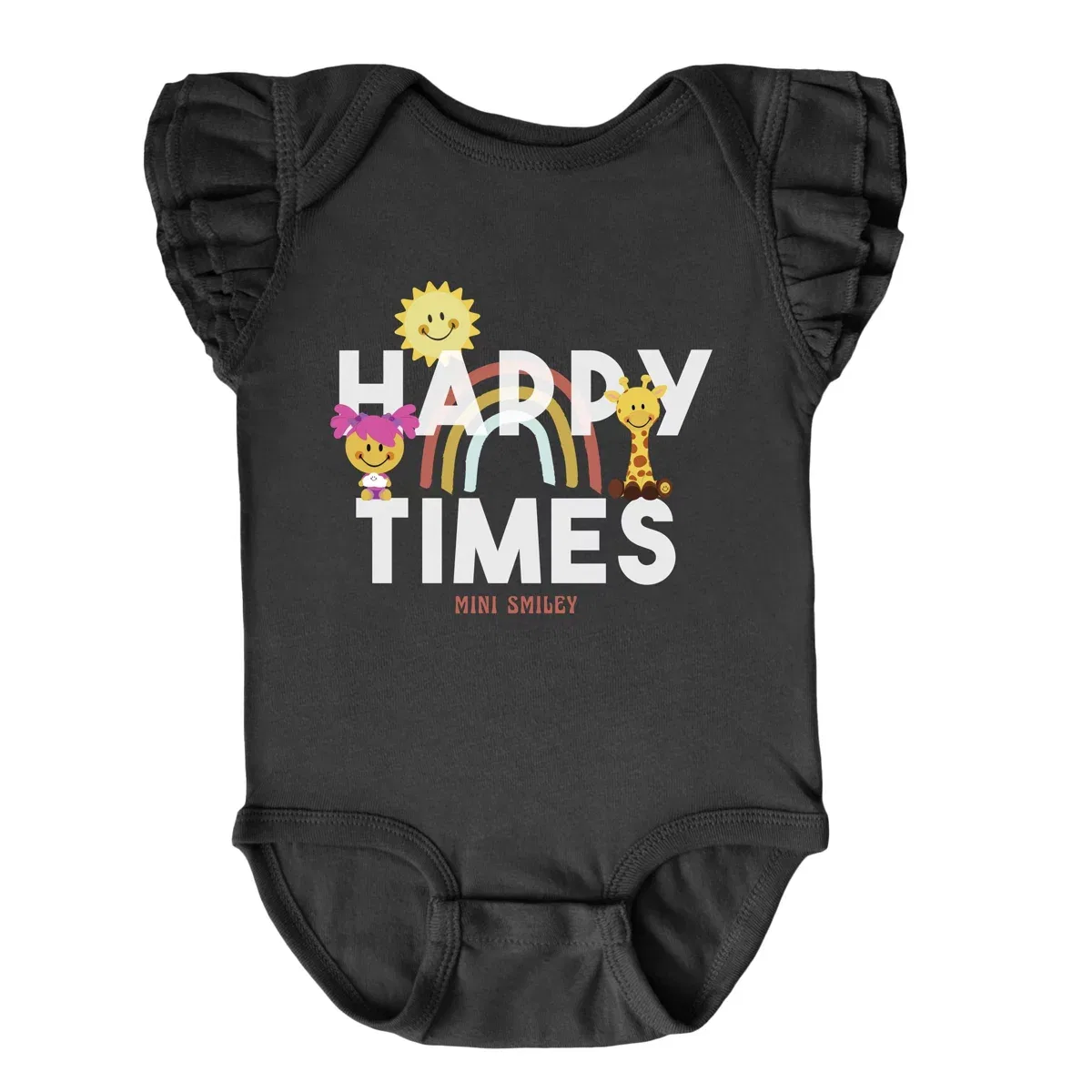 Детское боди для девочек с коротким рукавом Mini Smiley Happy Times The Juniper Shop, Black