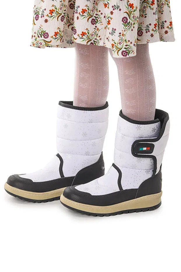 Детские снежные ботинки для девочек с узором Tila Kiko Kids, White - Black — фото 2