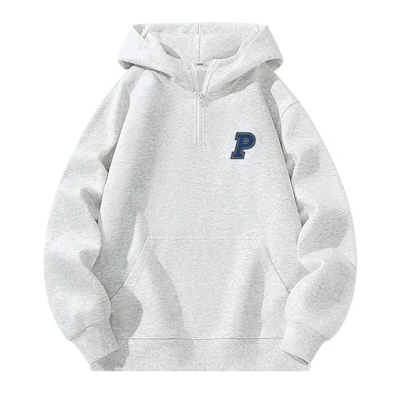 Детский худи с капюшоном утепленный MINISO, White Heather Gray (Orange Tide Letter Chest Logo)