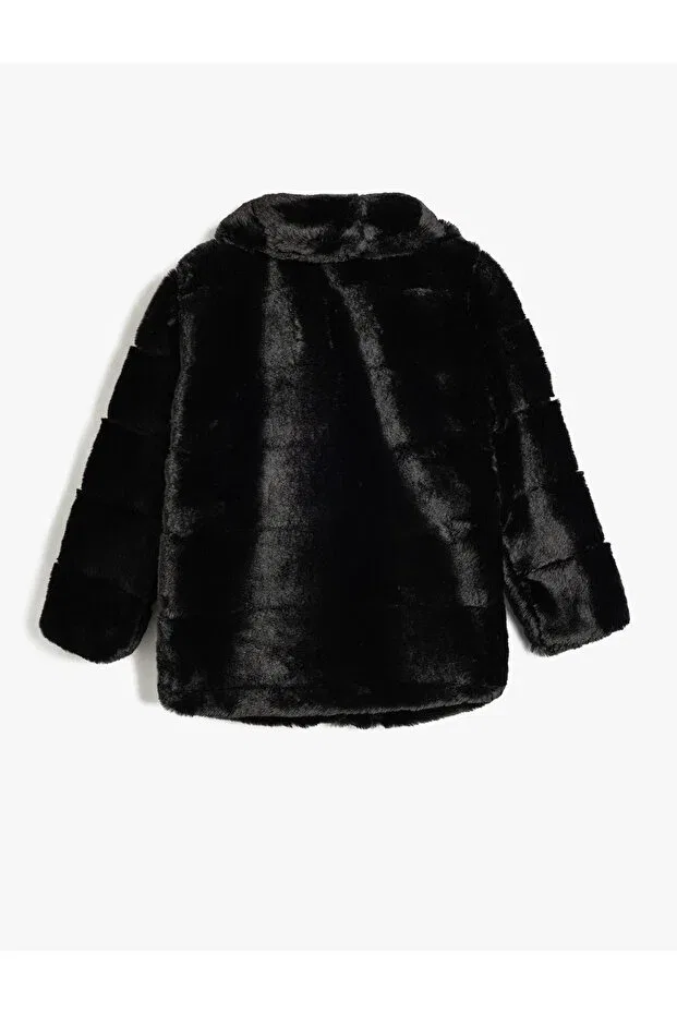 Детское пальто для девочек с искусственным мехом Faux fur coat baby collar long sleeve Koton, Black — фото 4