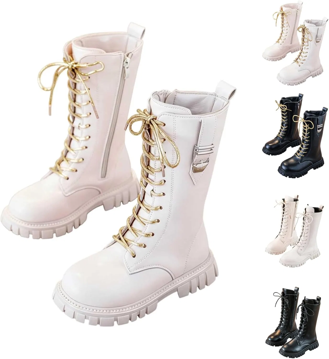 Детские ботинки для девочек на шнуровке Golden Mid Calf KWVLX, White