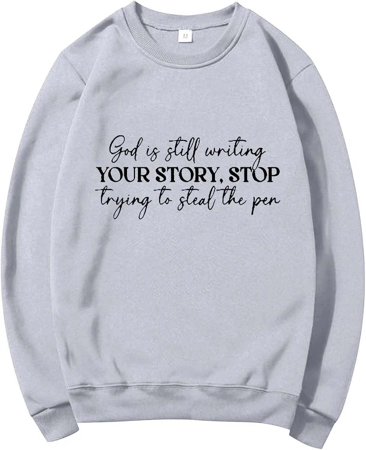 Женский свитшот с принтом God Is Still Writing Your Story, серый — фото 2