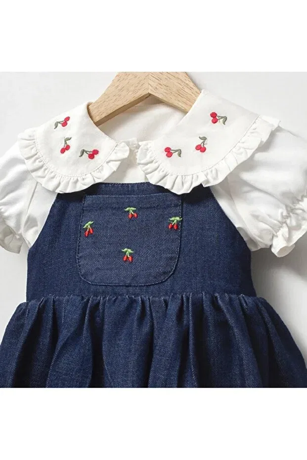 Детский комплект для девочек с вышивкой вишни Jile Set Cumino, Blue — фото 3