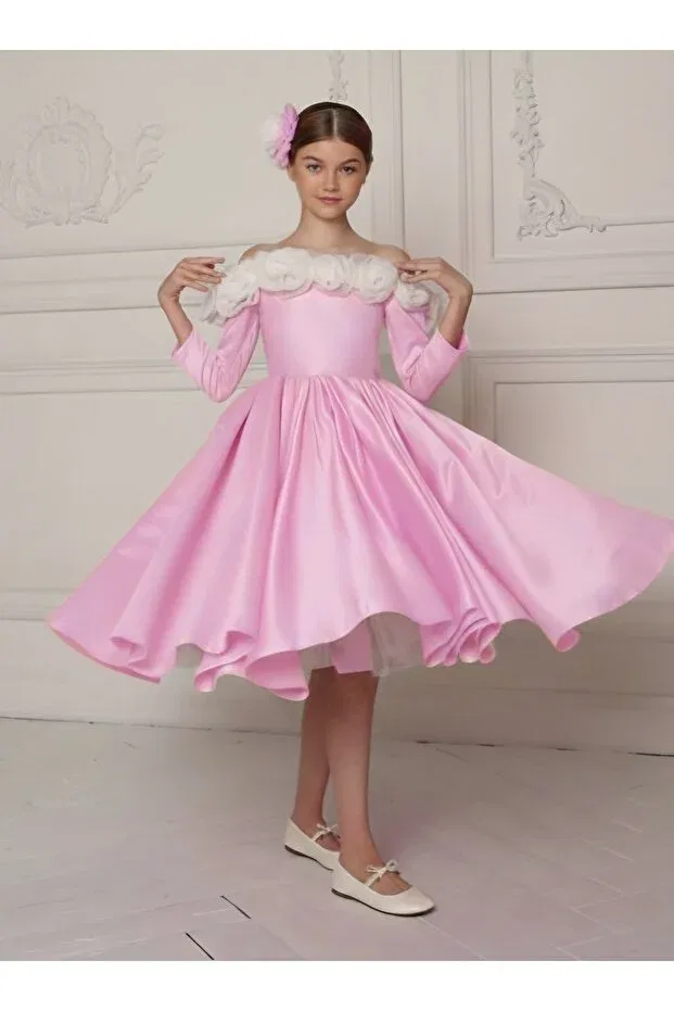 Детское вечернее платье для девочек с длинным рукавом Kids, Pink — фото 2