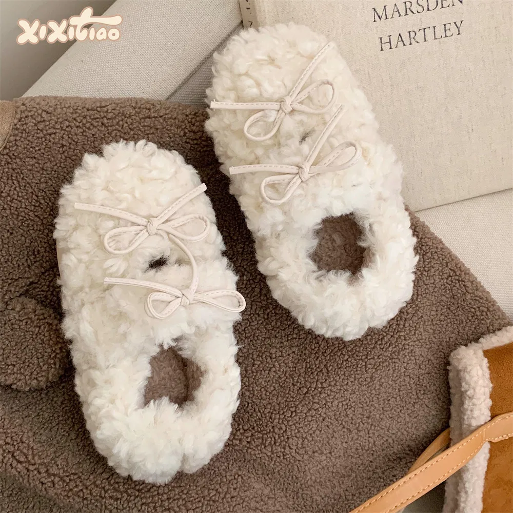 Детские домашние тапочки с бантом и утеплителем, модель Korean Style Bowknot, XIXITIAO, White — фото 4