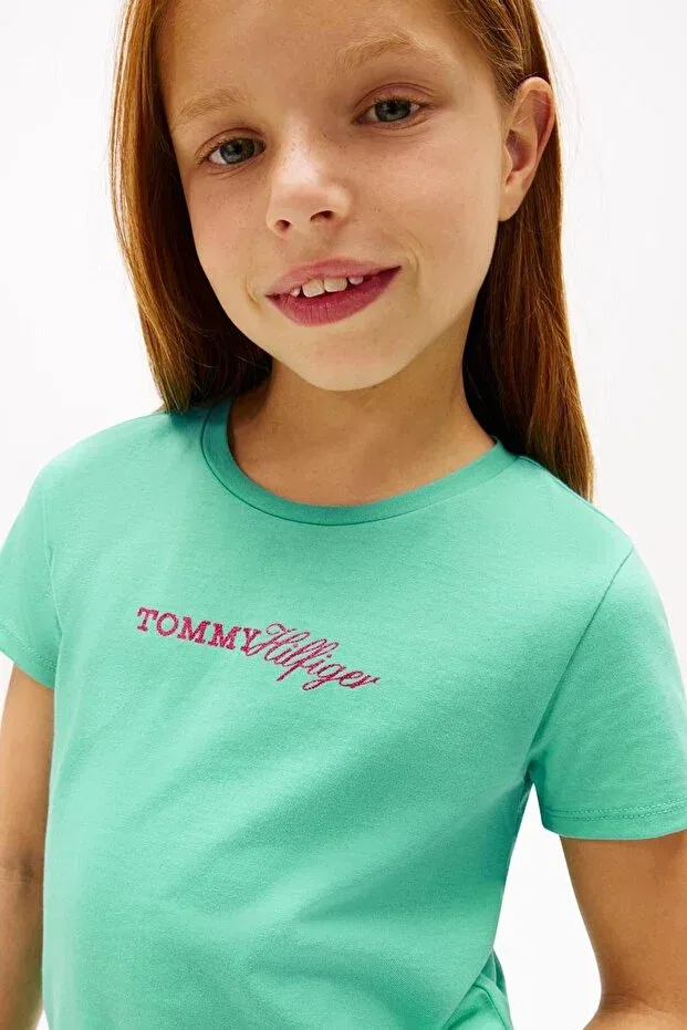 Детская футболка для девочек с принтом Tommy Hilfiger, Green — фото 2