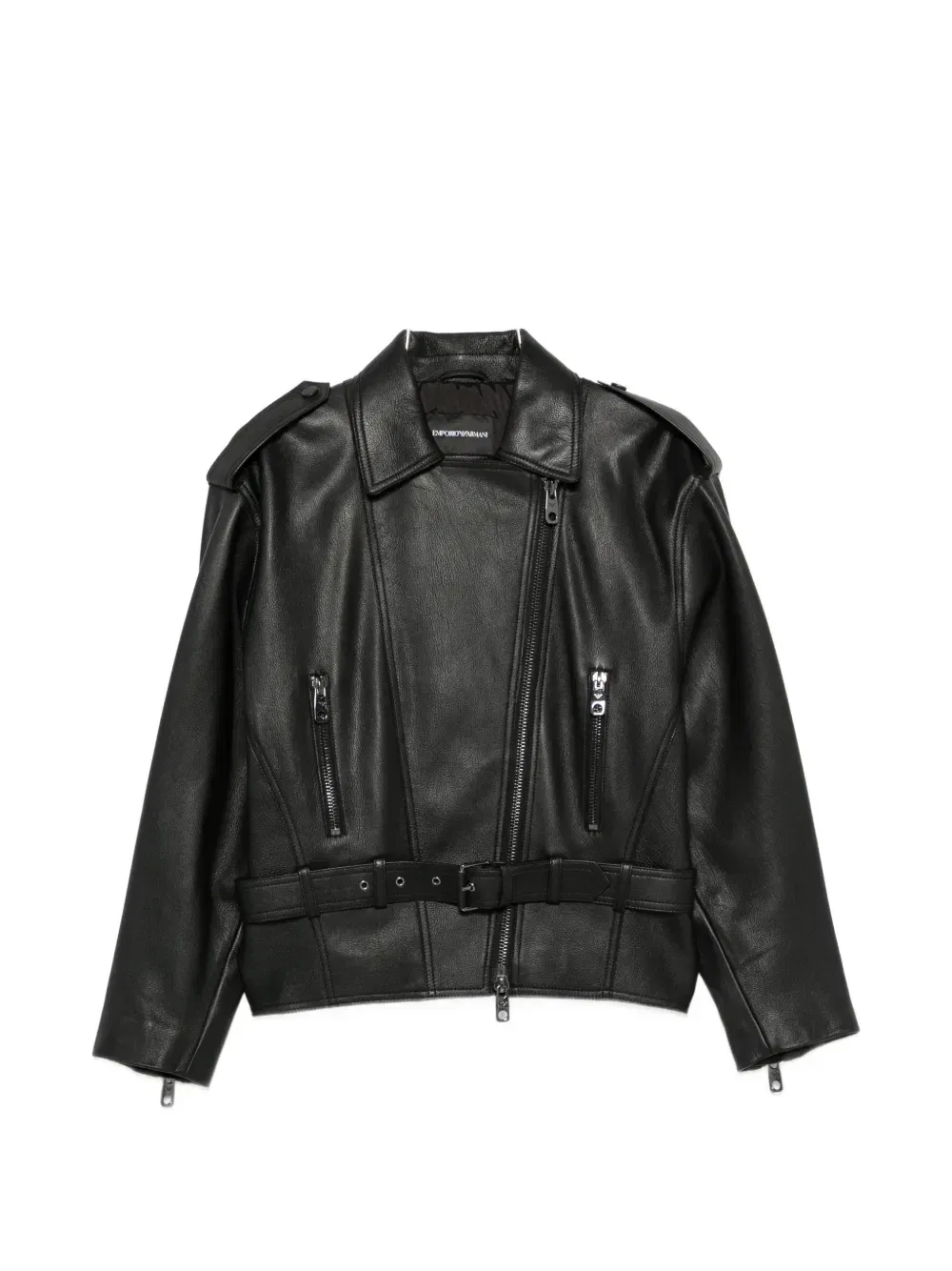 Кожаная куртка с поясом Emporio Armani, черный