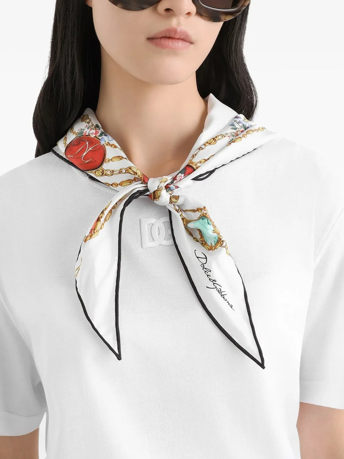 Футболка с эмблемой и деталями шарфа Dolce & Gabbana, белый — фото 4