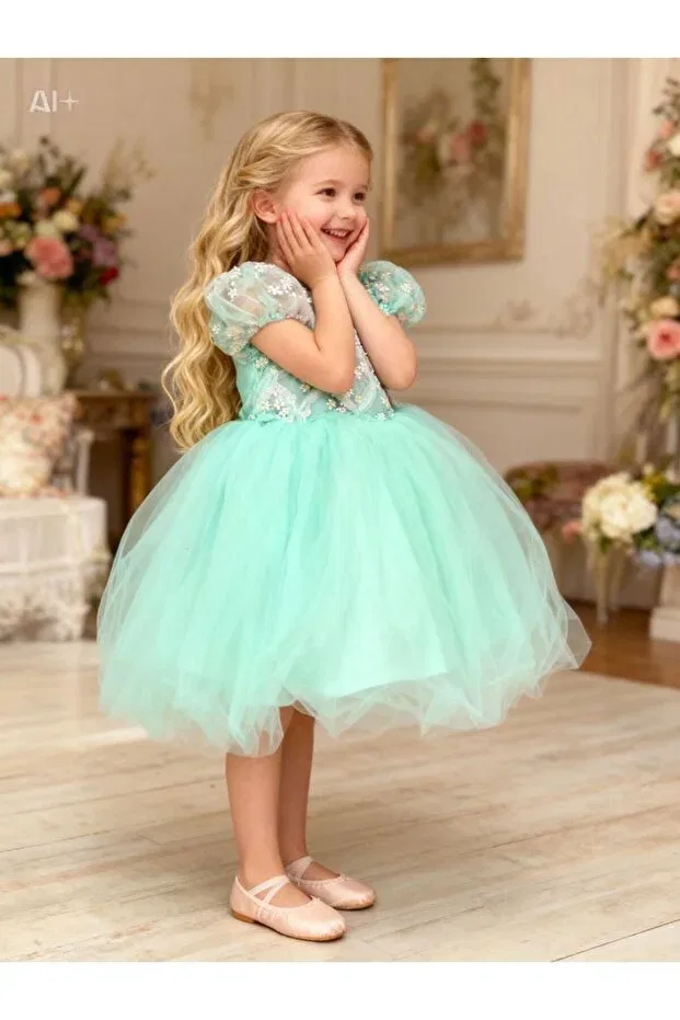 Детское платье из фатина с коротким рукавом-фонарик Daisy Lunas Tekstil, Turquoise