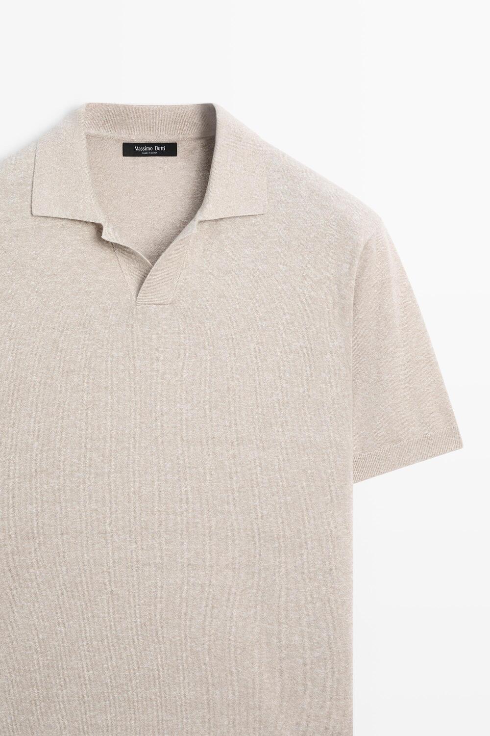 Поло Massimo Dutti Cotton And Linen Knit Sweater, бежевый — фото 4