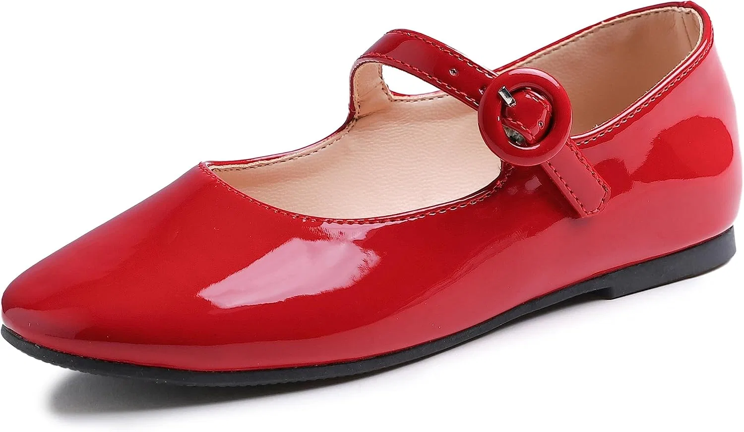 Детские туфли для девочек с пряжкой FEVERSOLE, Vegan Leather Buckle Patent Red